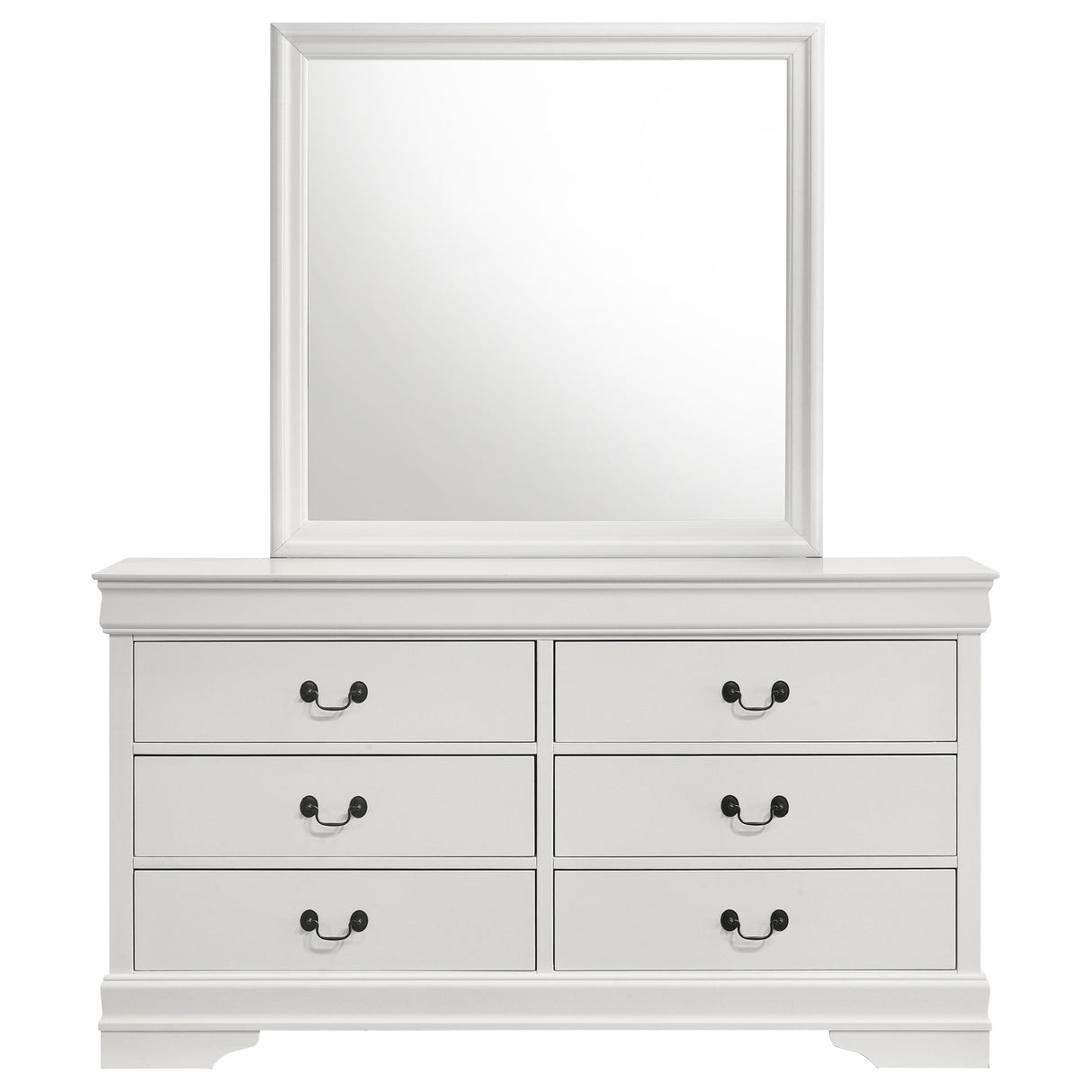 Louis Philippe 6-Drawer Dresser and Mirror - White
