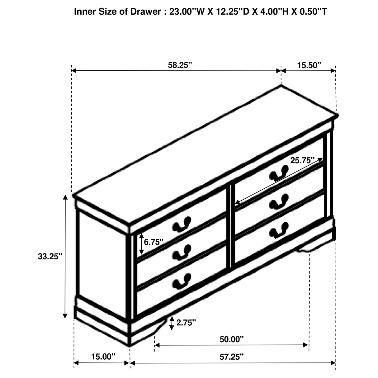 Louis Philippe 6-Drawer Dresser in White