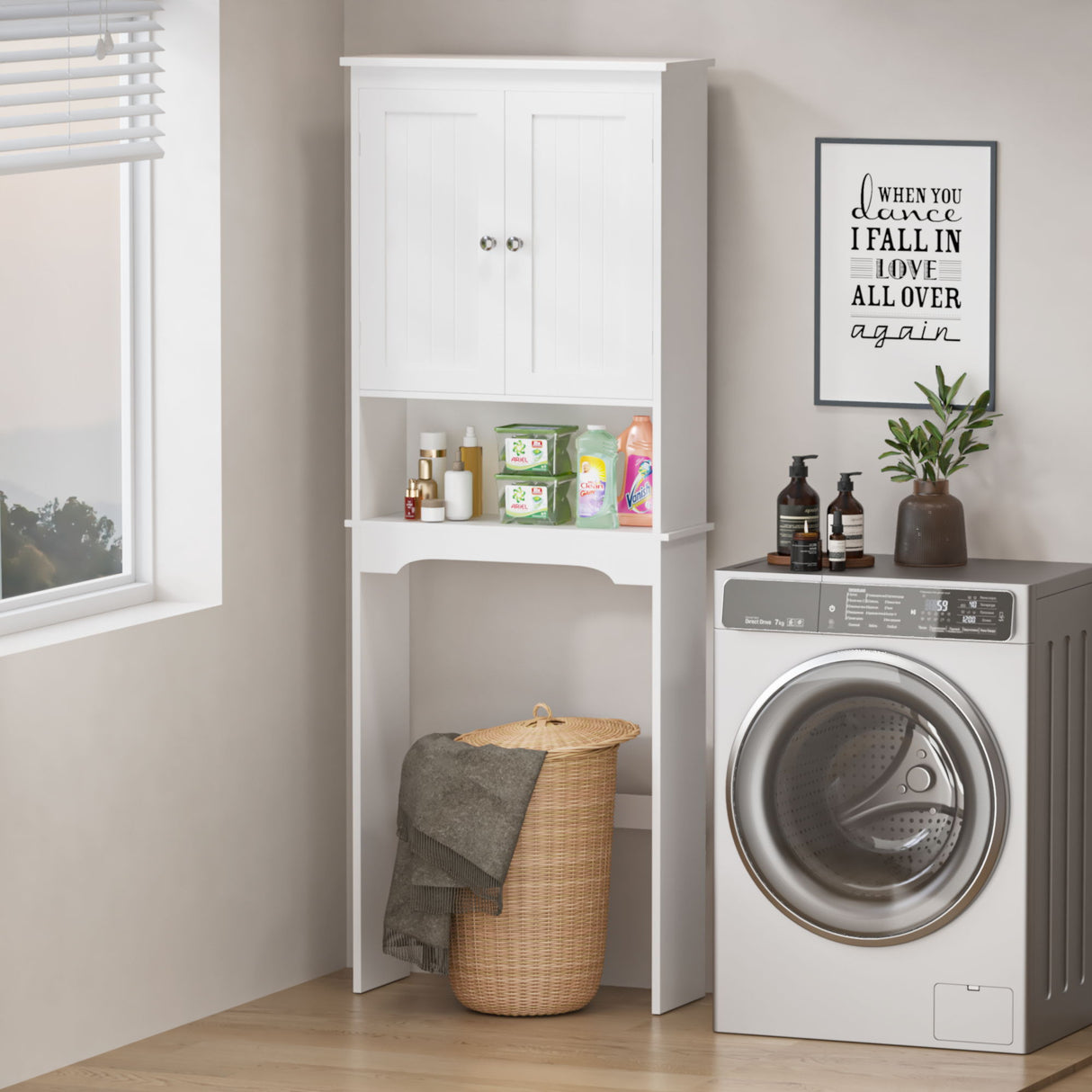 Over The Toilet Storage Cabinet, Bathroom Space Saver With Adjustable Shelf - White