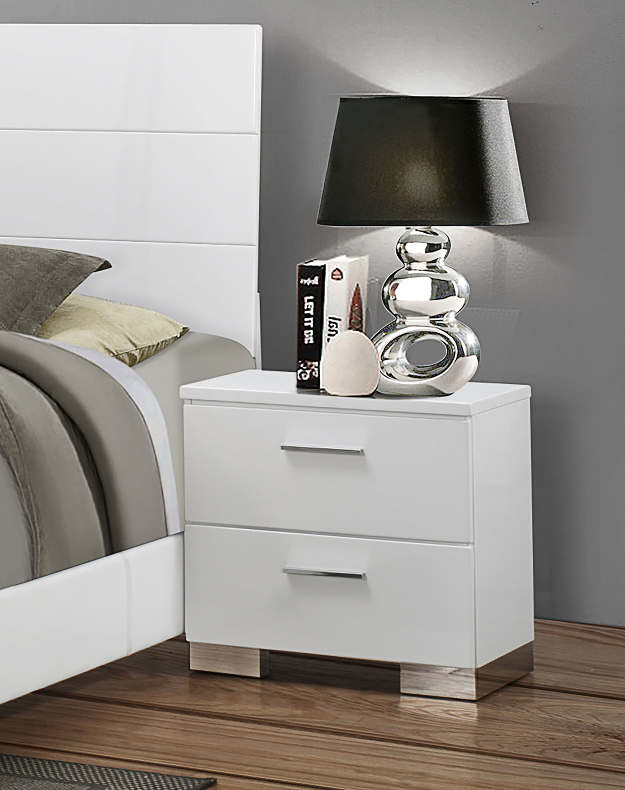 Felicity 2-Drawer Nightstand White High Gloss