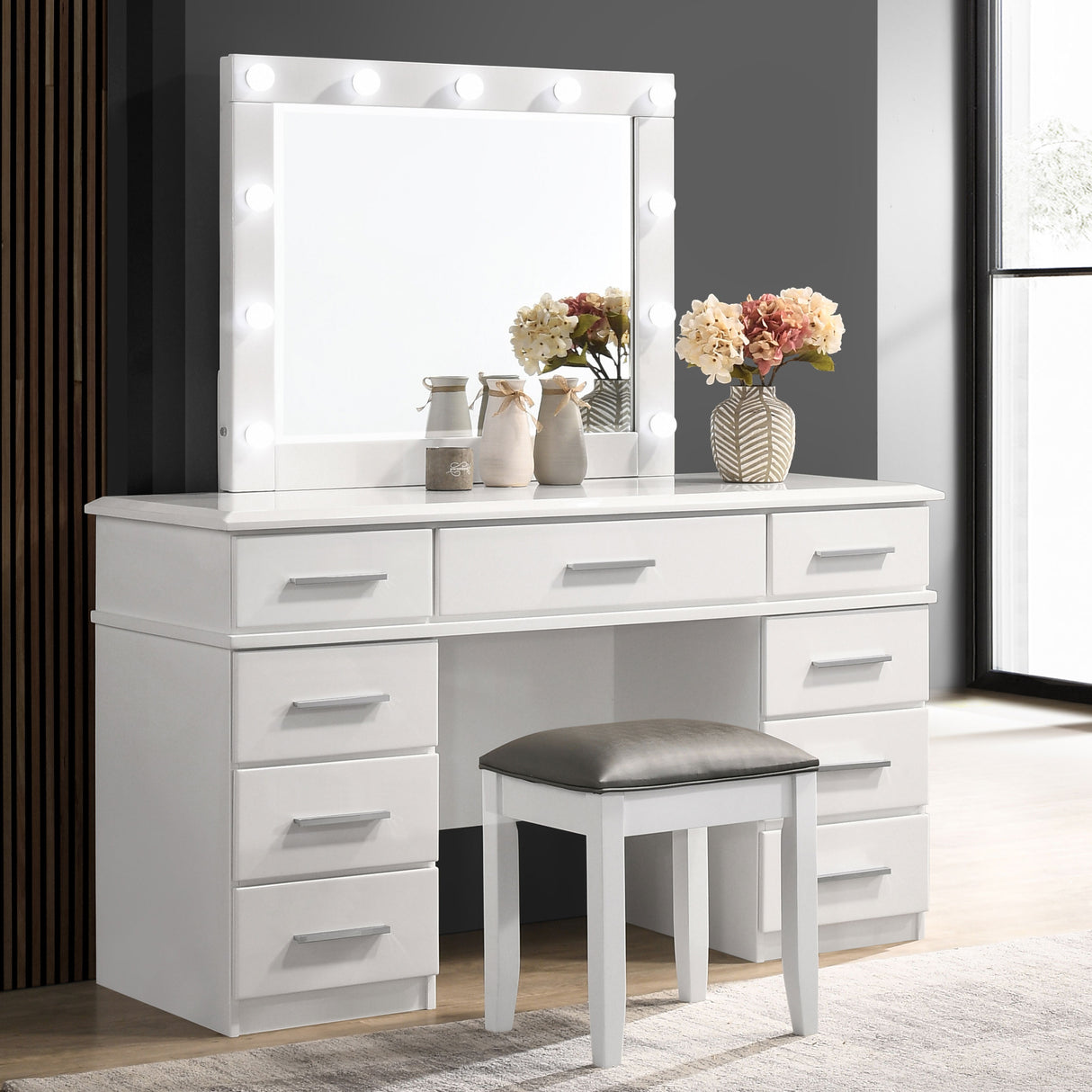 Felicity Upholstered Vanity Stool - White High Gloss
