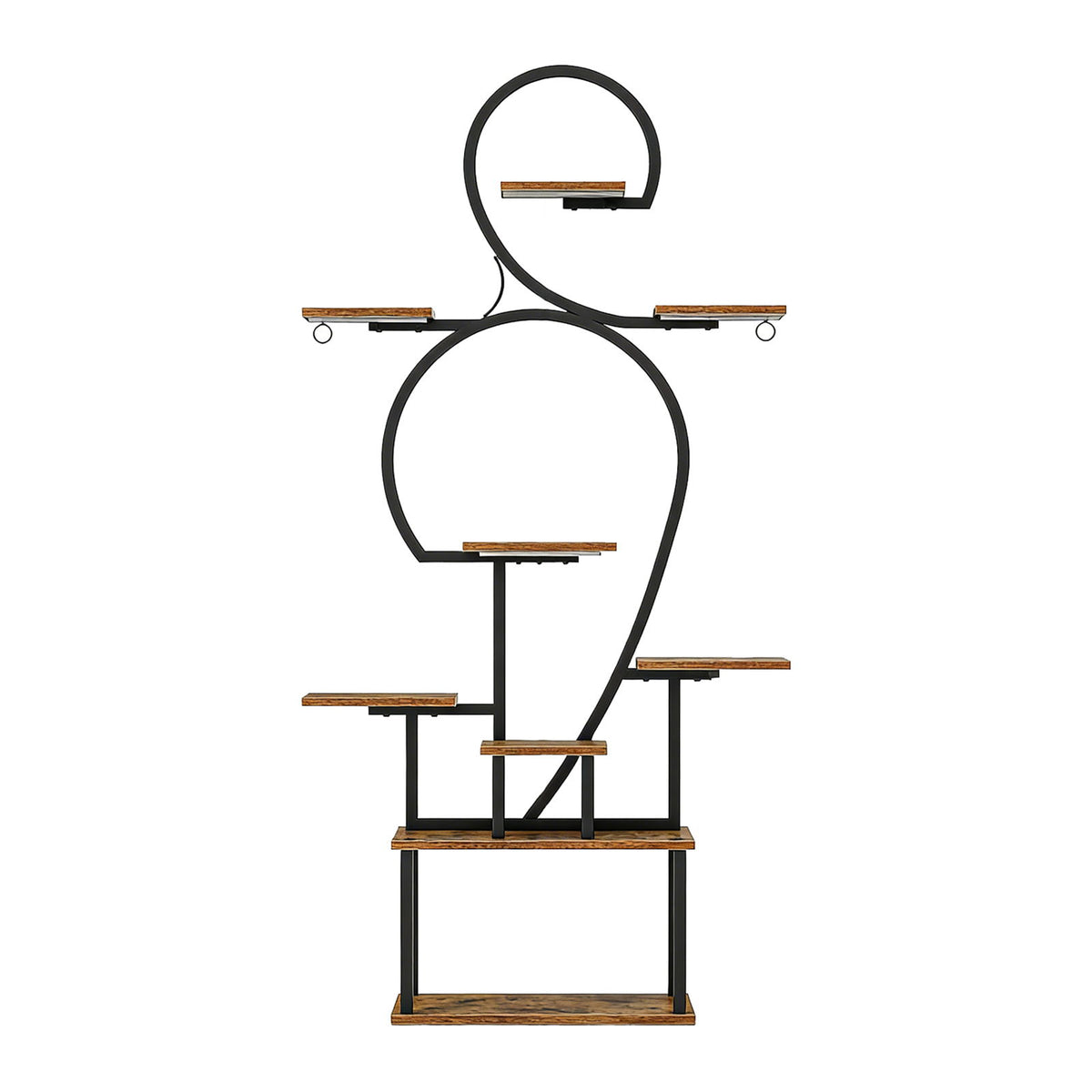 Plant Stand Indoor With Grow Light, 9 Tiered 63" Tall Indoor Plant Shelves For Multiple Plants - Walnut / Black