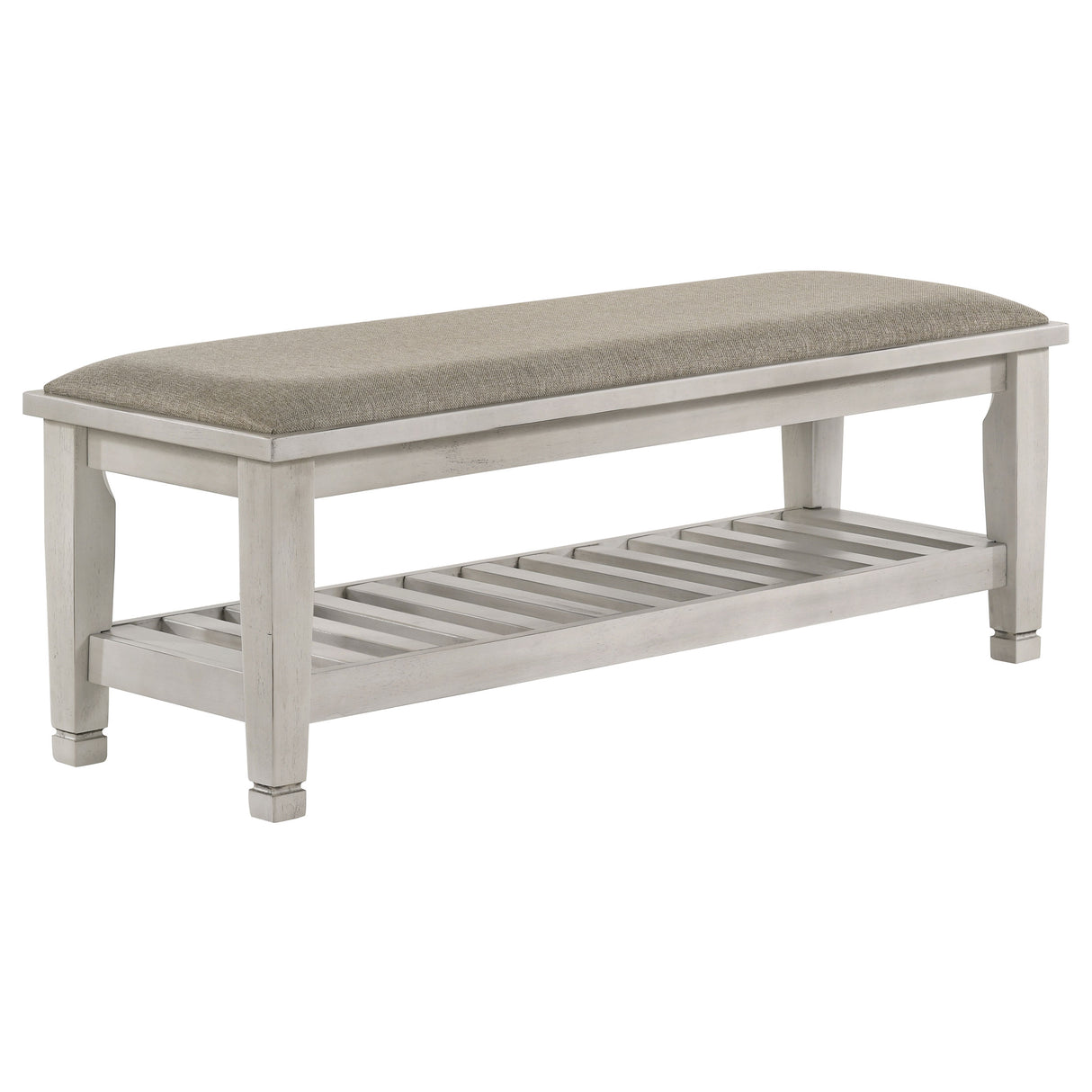 Franco Fabric Upholstered Bench with Shelf - Distressed White