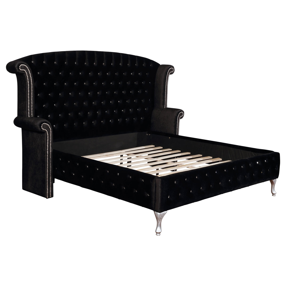 Deanna Upholstered Queen Wingback Bed, Black