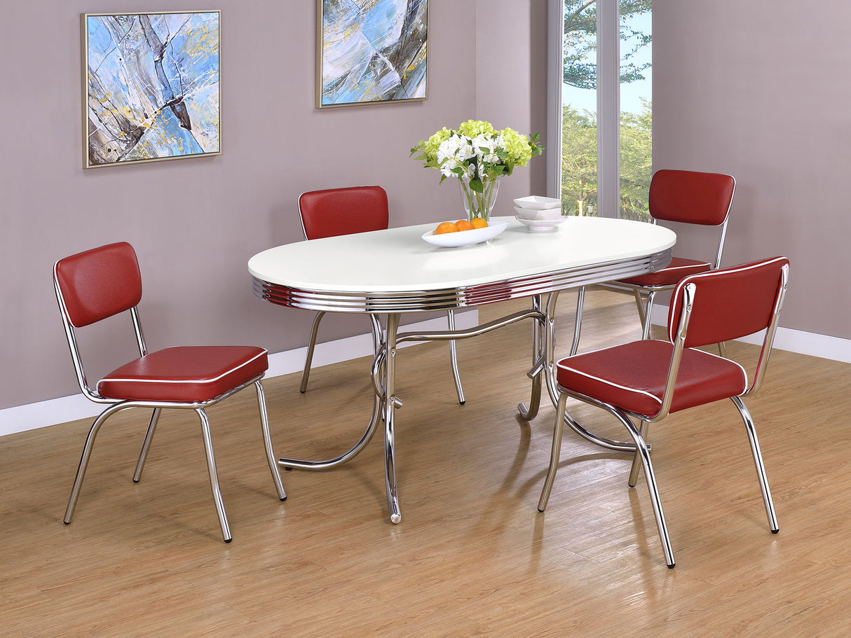 Retro Oval 60-inch White Dining Table with Chrome Legs