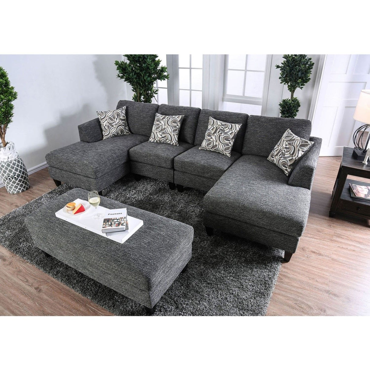 Ottoman With Plush Seat Living Room Furniture - Gray