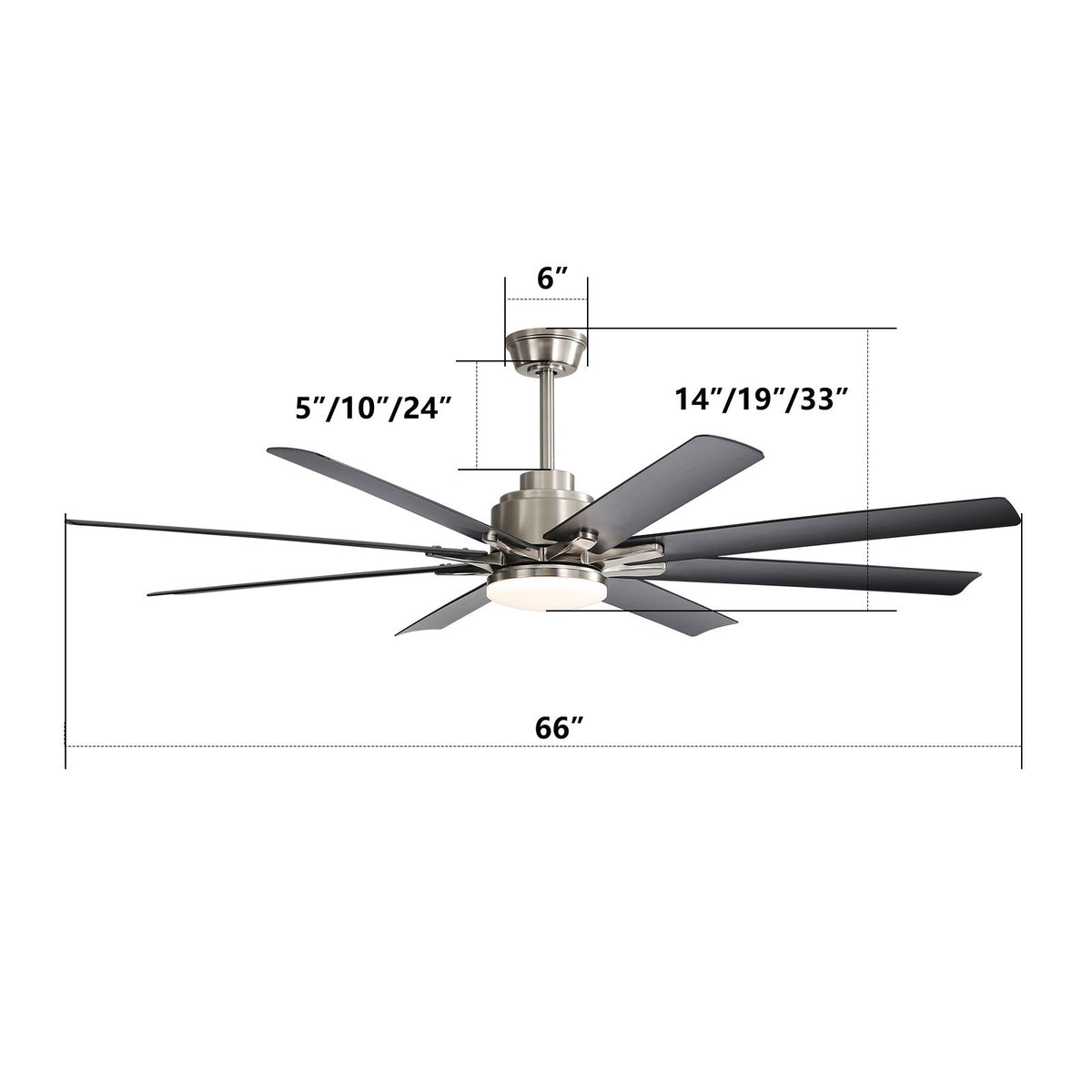 66" Low Profile Ceiling Fan With Dimmable LED Lights, 6 Speed Reversible DC Motor For Indoor - Brushed Nickel