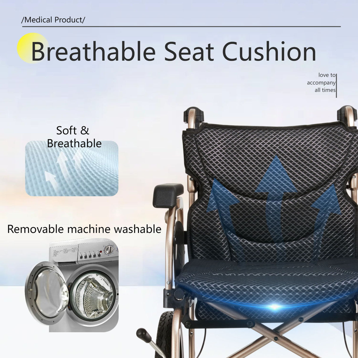 Lightweight Foldable Transport Wheelchair For Adults, Square Tube Design