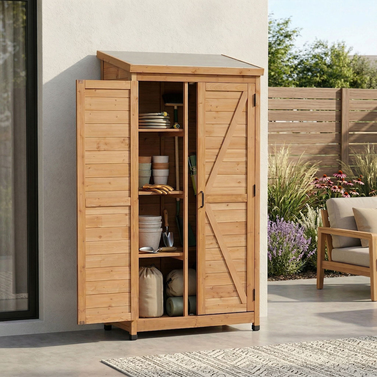 Outdoor Storage Shed With Top Tall Vertical Tool Cabinet - Gold
