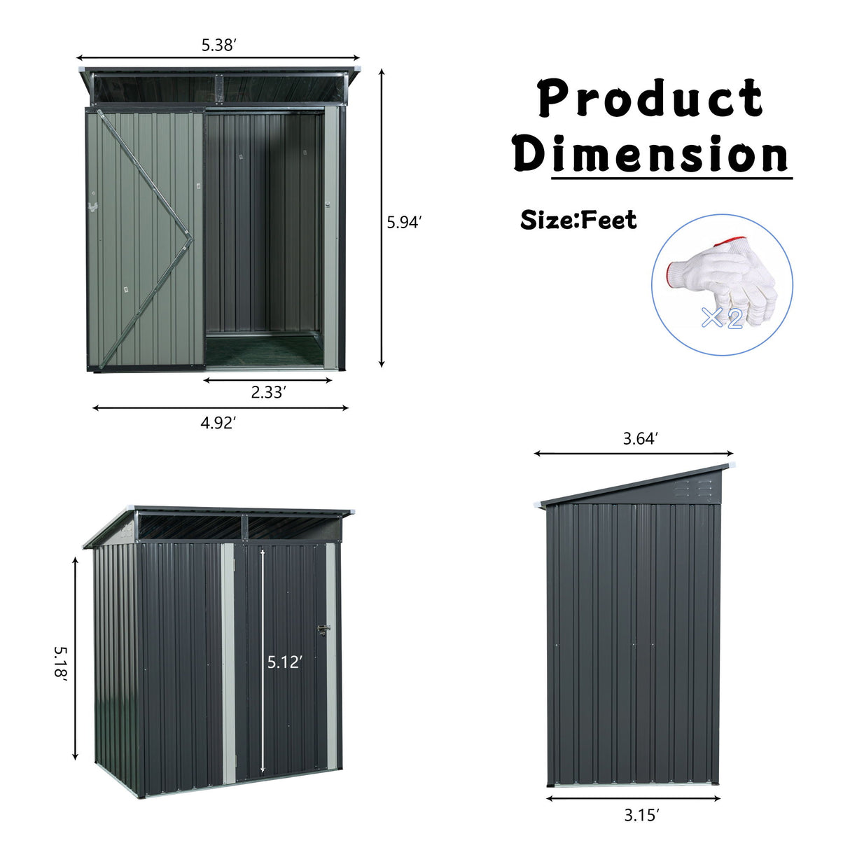 Outdoor Storage Shed Garden Building Transparent Plate Metal 59x71in