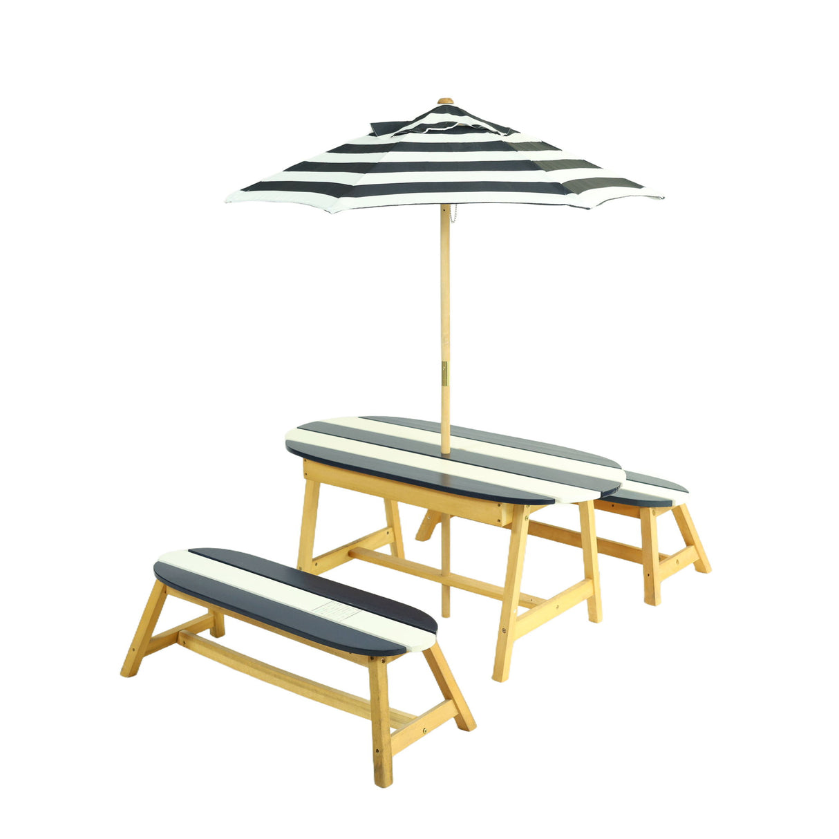 Naturally Playful Kids Picnic Table With Umbrella, Indoor / Outdoor Fun - Blue / White Stripes