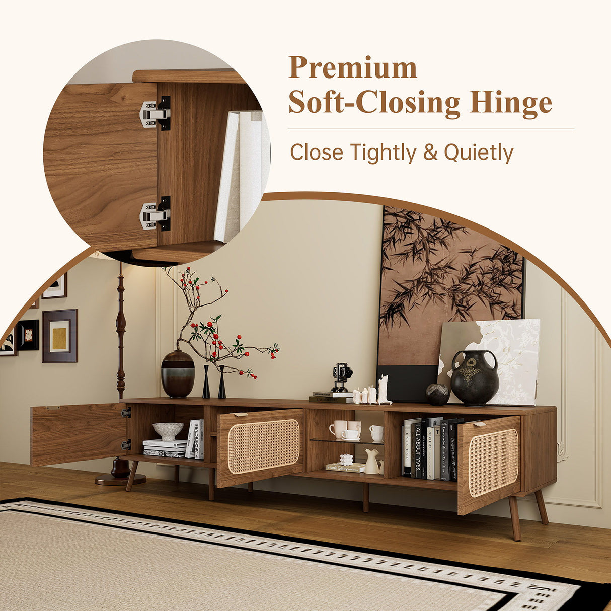 78" TV Stand With Ample Storage And Open Shelving - Walnut