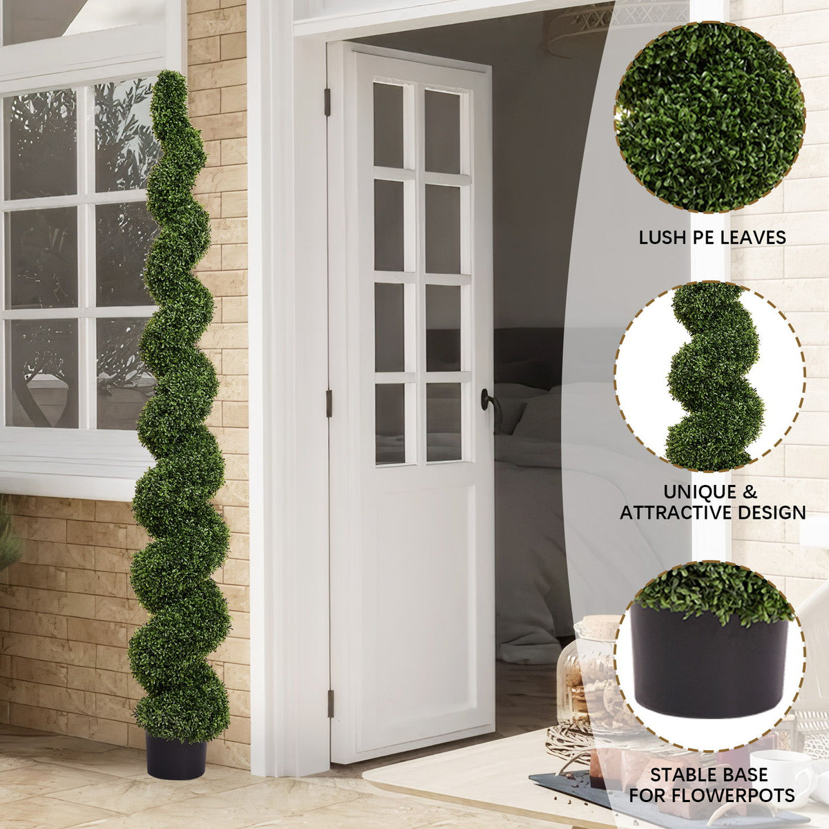 Topiary Bonsai Artificial Spiral Tree Plant Outdoor UV Resistant Plastic Boxwood - Green
