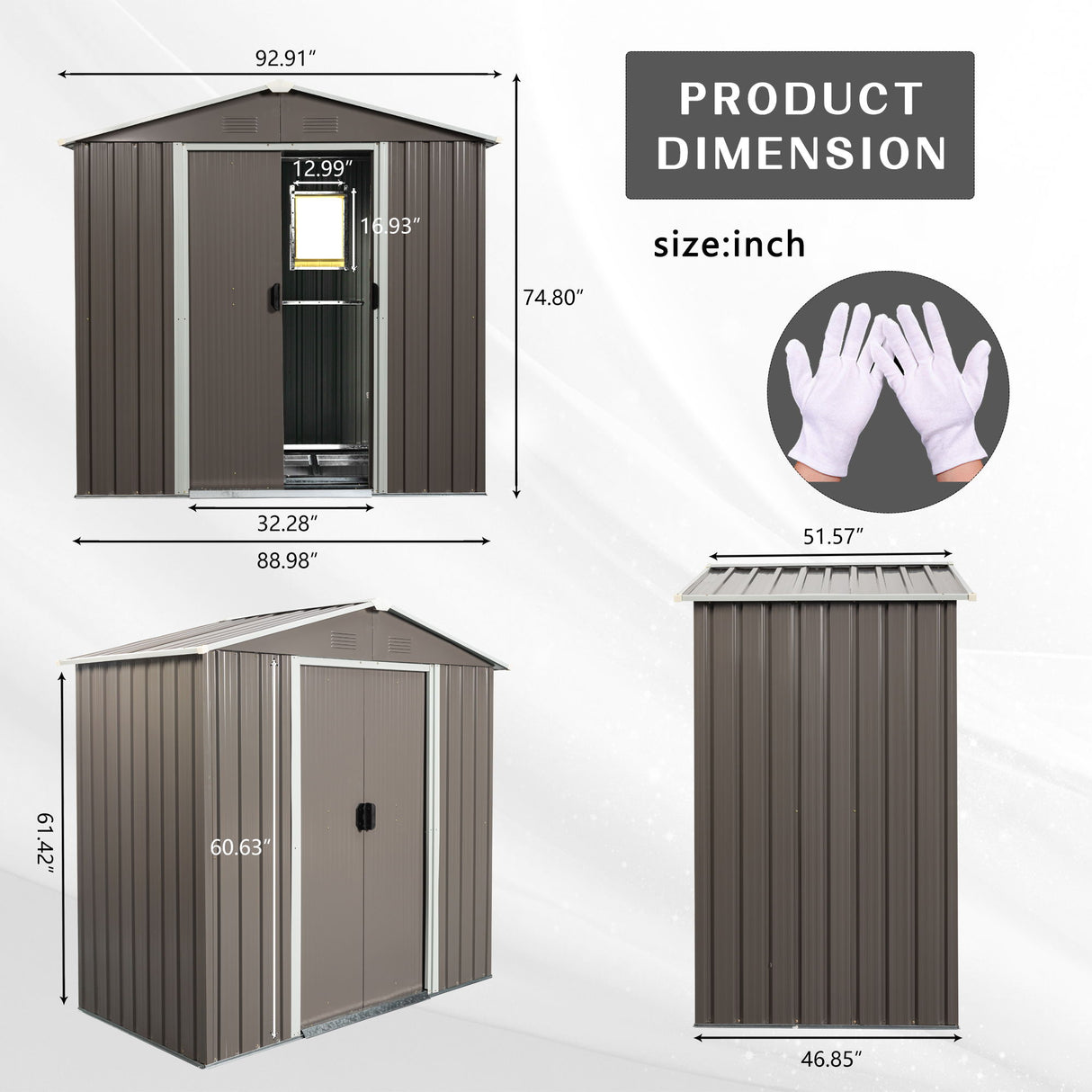 Outdoor Metal Storage Shed Garden Building Weather Resistant Steel 7.5x4ft