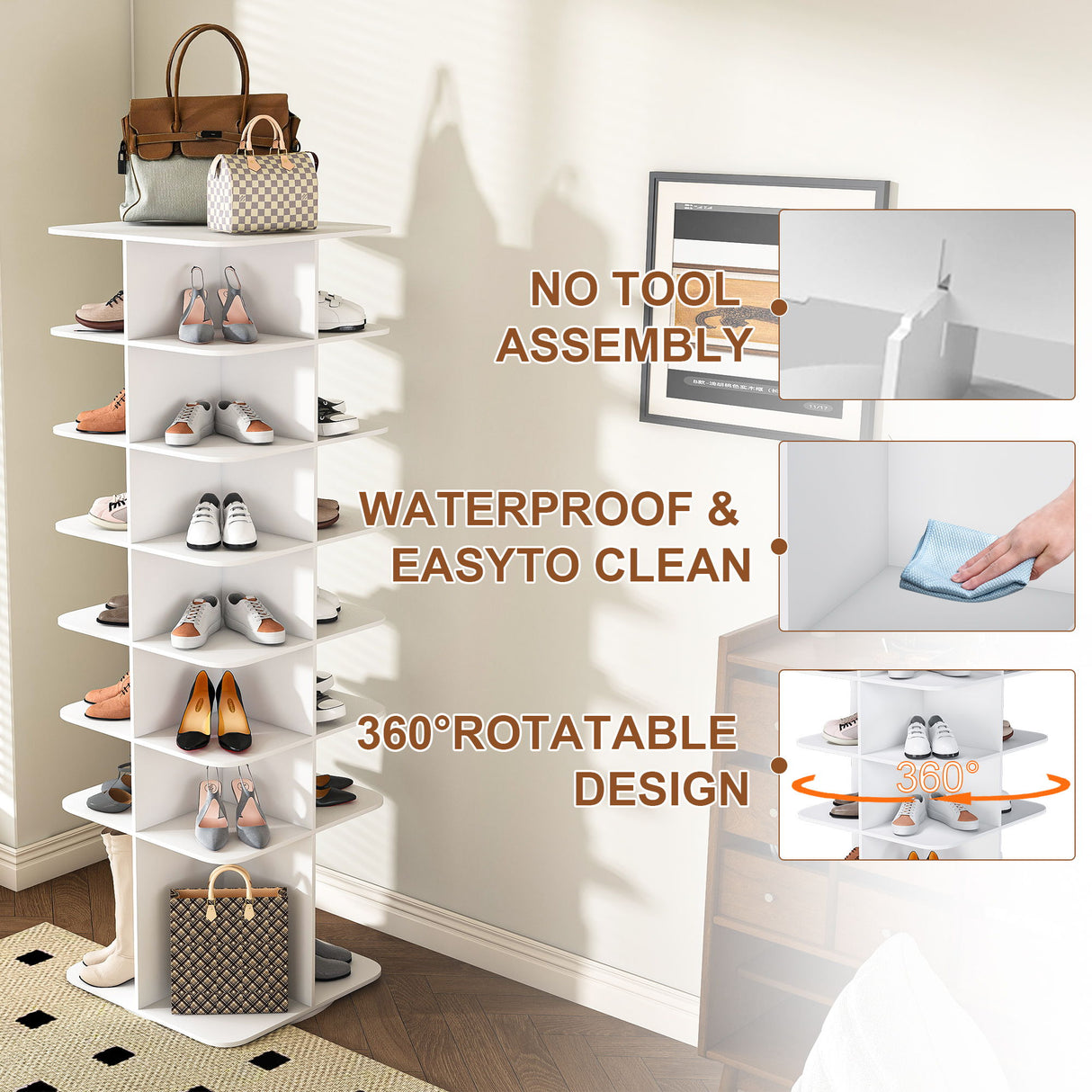 Spinning Shoe Rack, Free Standing 360° Revolving Shoe Organizer