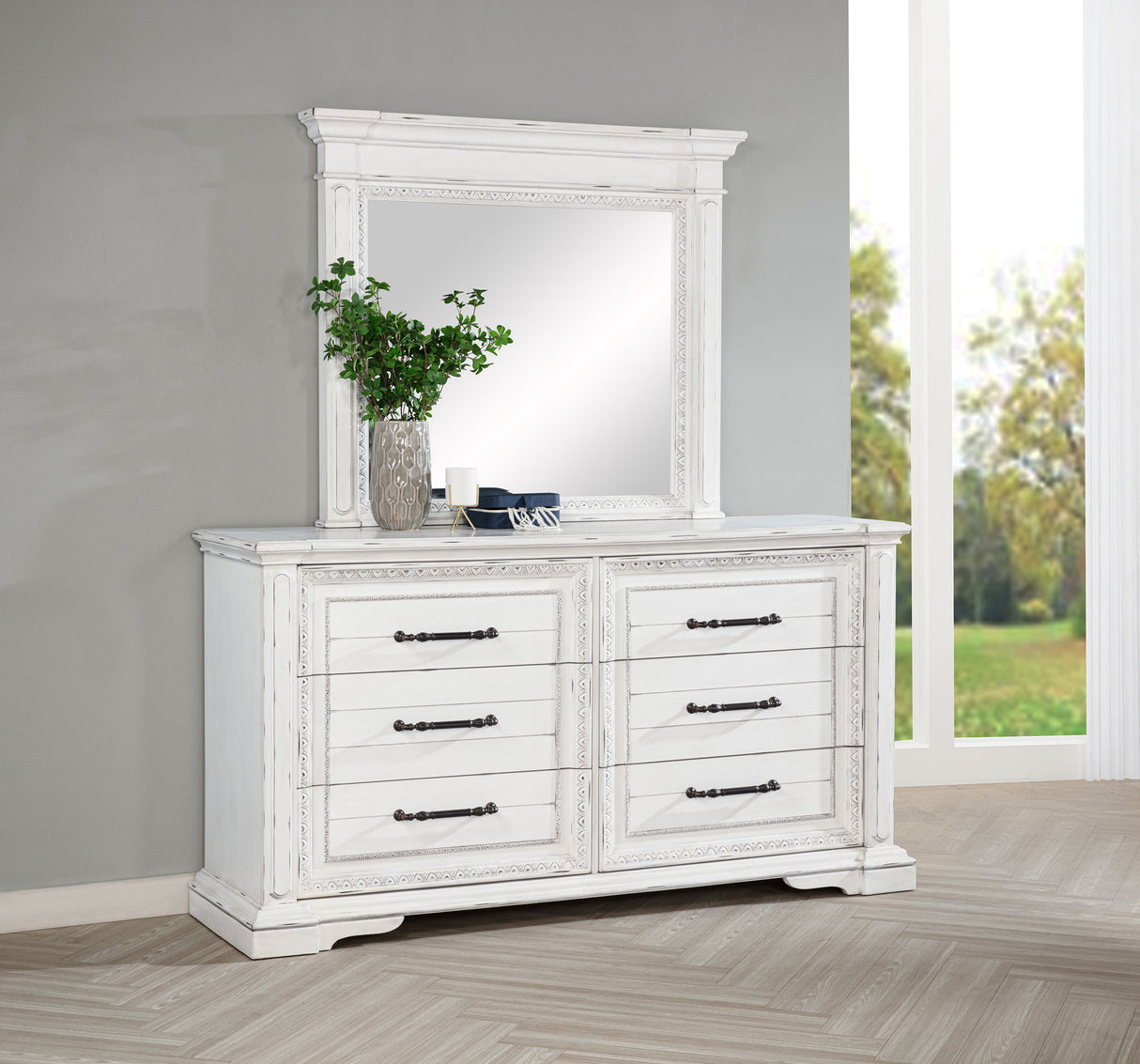 McKinney 6-Drawer Dresser with Mirror - Vintage White