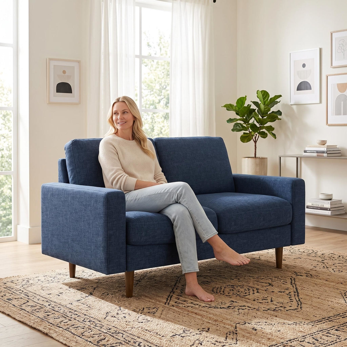 2 Seat Loveseat Sofa, Loose Back Cushion For Living Room