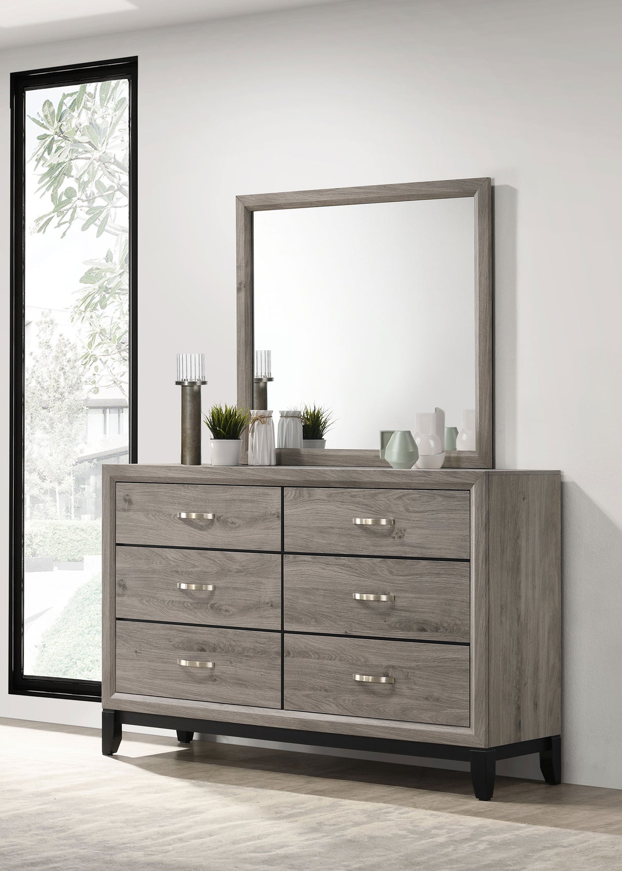 Watson 6-Drawer Dresser and Mirror, Light Taupe