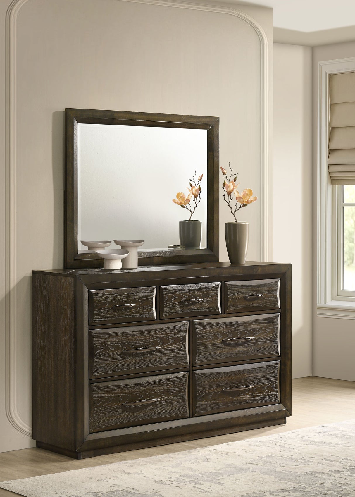 Atlas 7-Drawer Dresser and Mirror Set, Dark Oak