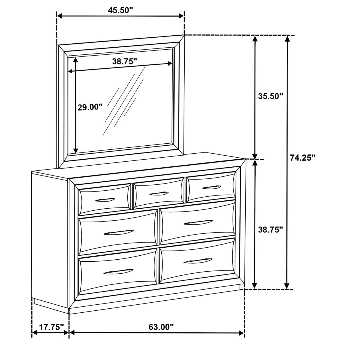 Atlas 7-Drawer Dresser and Mirror Set, Dark Oak