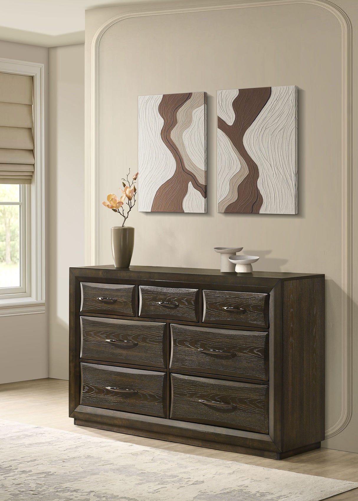 Atlas 7-Drawer Bedroom Dresser Cabinet Dark Oak