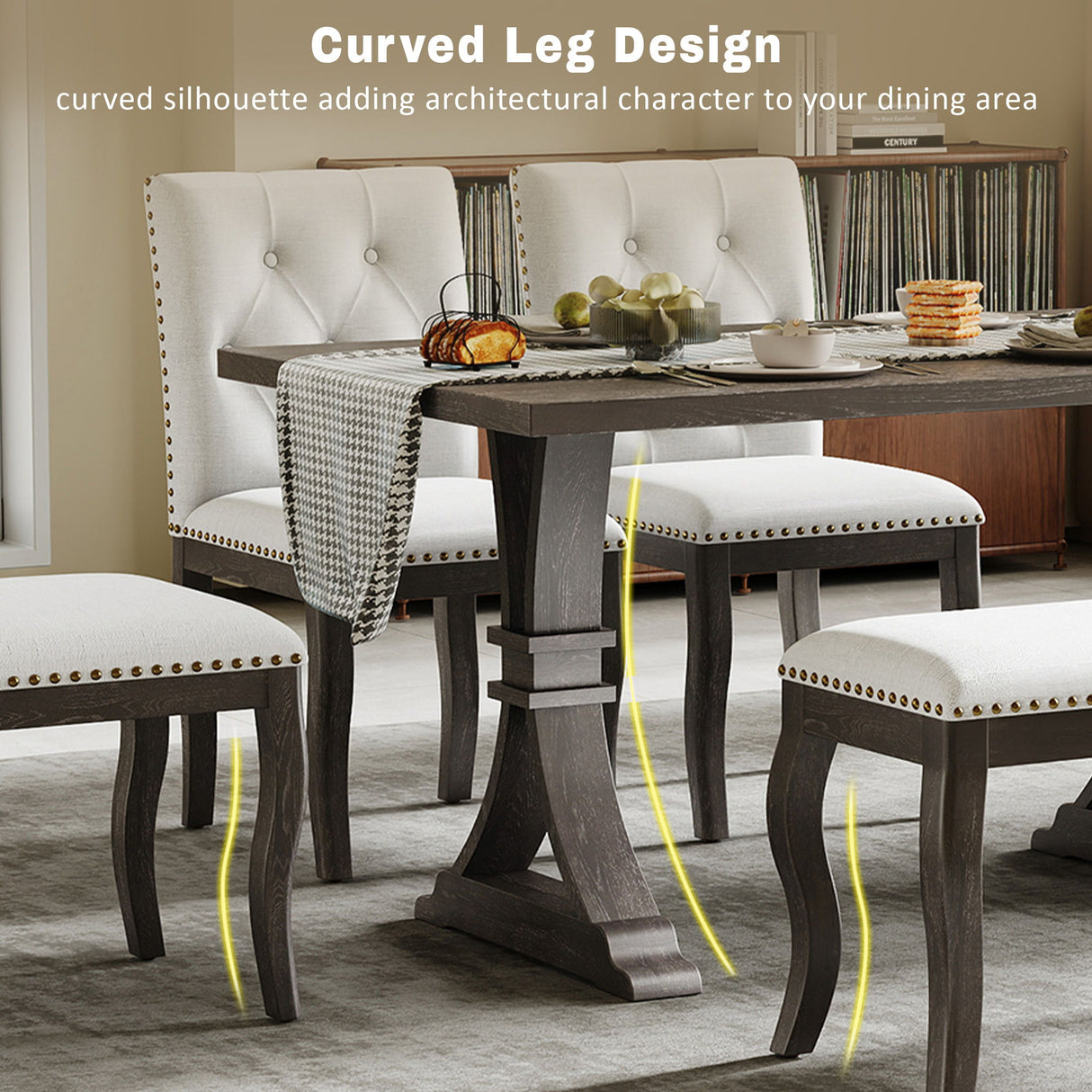 Dining Set With Bench, 6 Piece