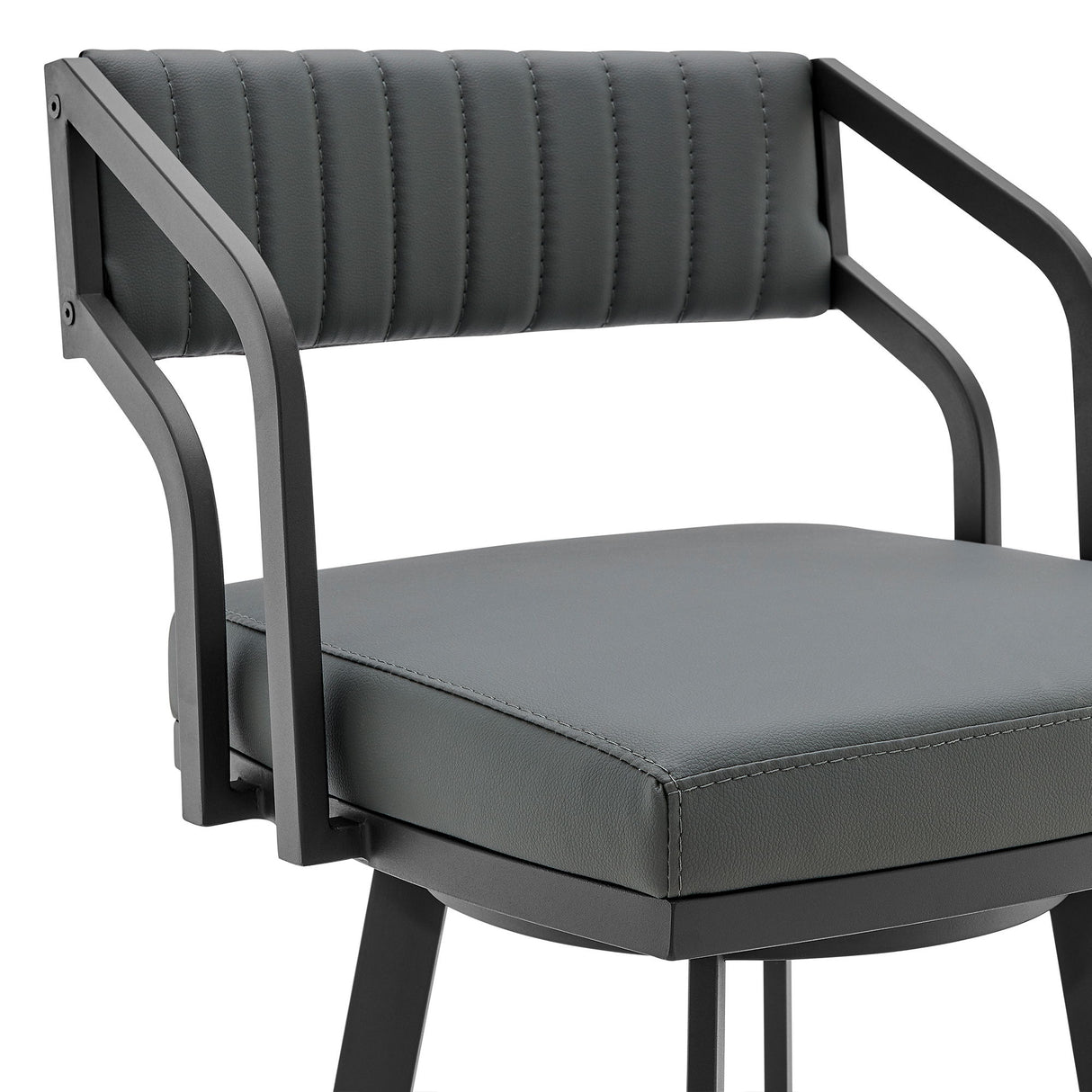 Capri - 26" Swivel Modern Black Metal And Slate Gray Faux Leather Barstool