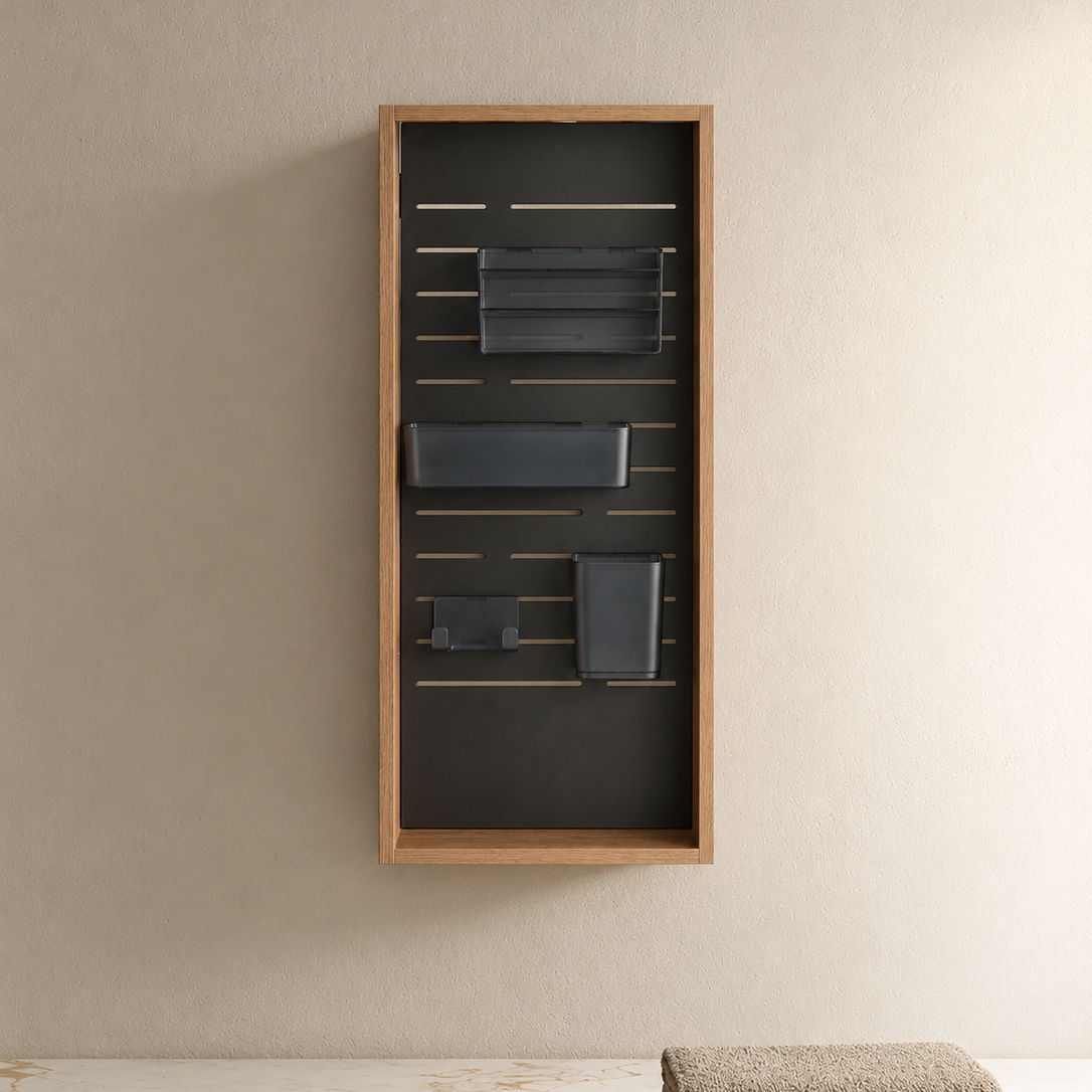 Wall Mounted Storage Cabinet With 4 Diy Accessories - Imitative Oak
