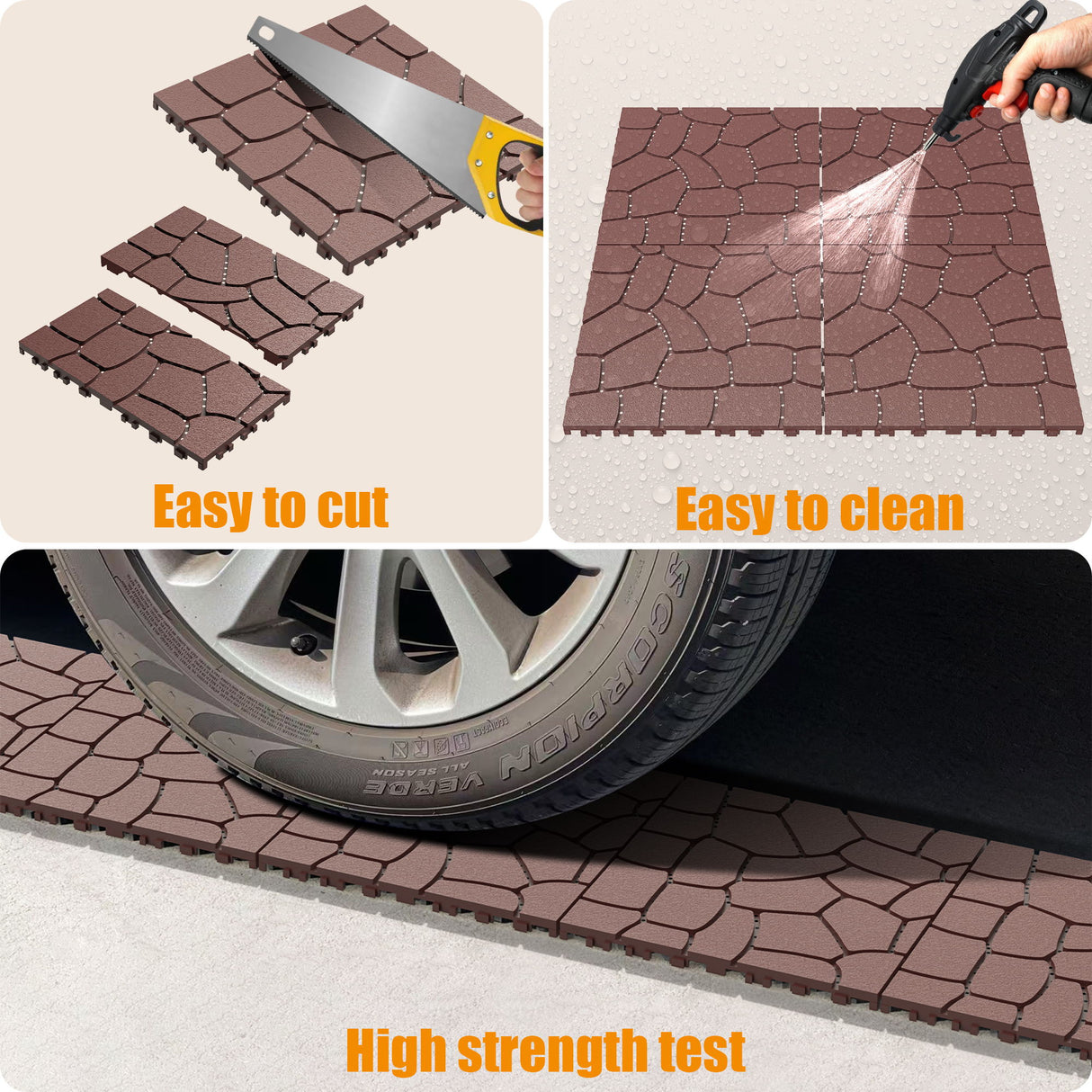 Stone Texture Interlocking Patio Deck Tiles, 44 Pieces