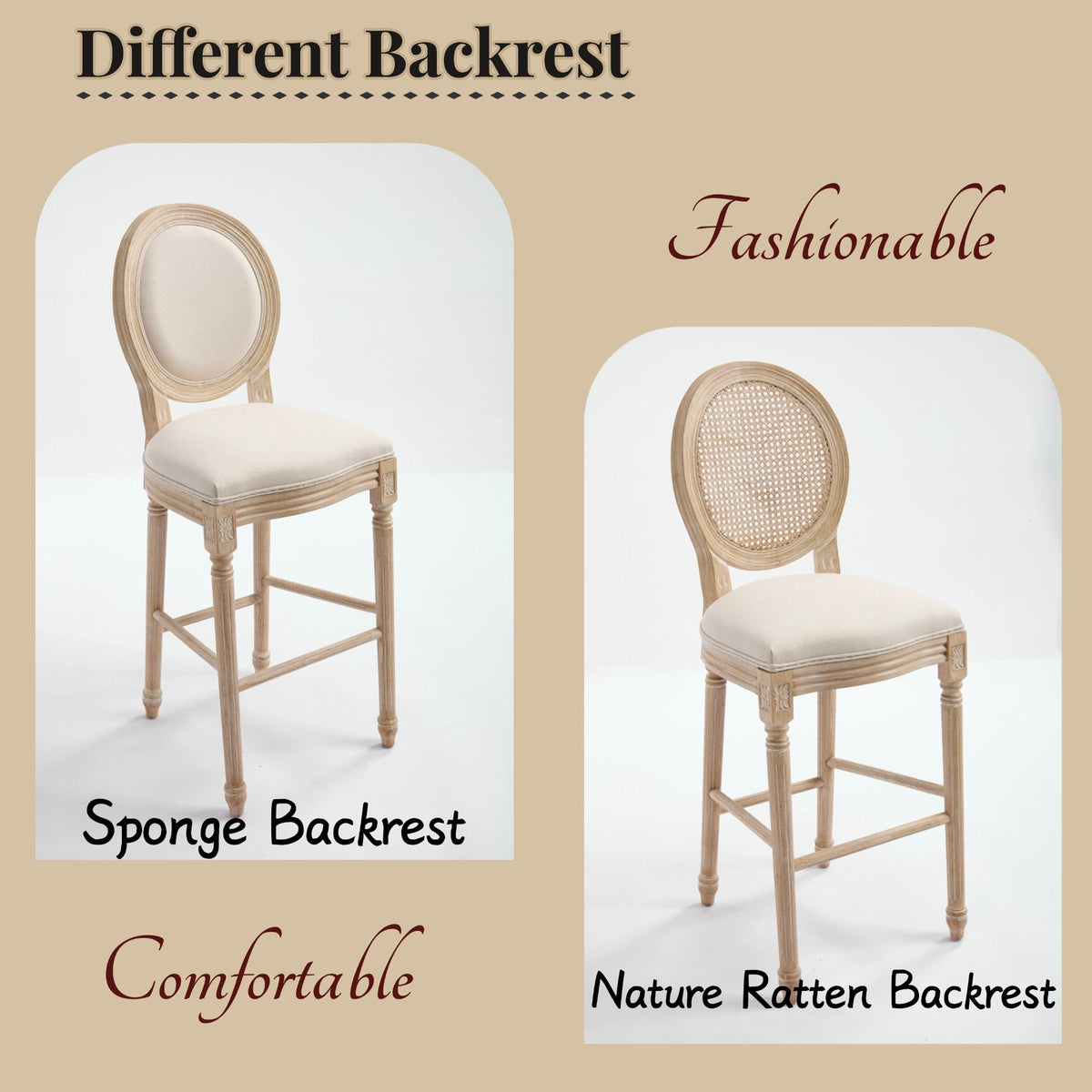 30'' Height Upholstered Bar Chairs With Round Back (Set of 2) - Beige
