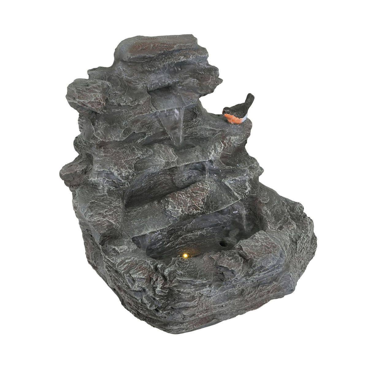 Concrete Rock Waterfall Fountain With LED Lights, Outdoor Garden Decor