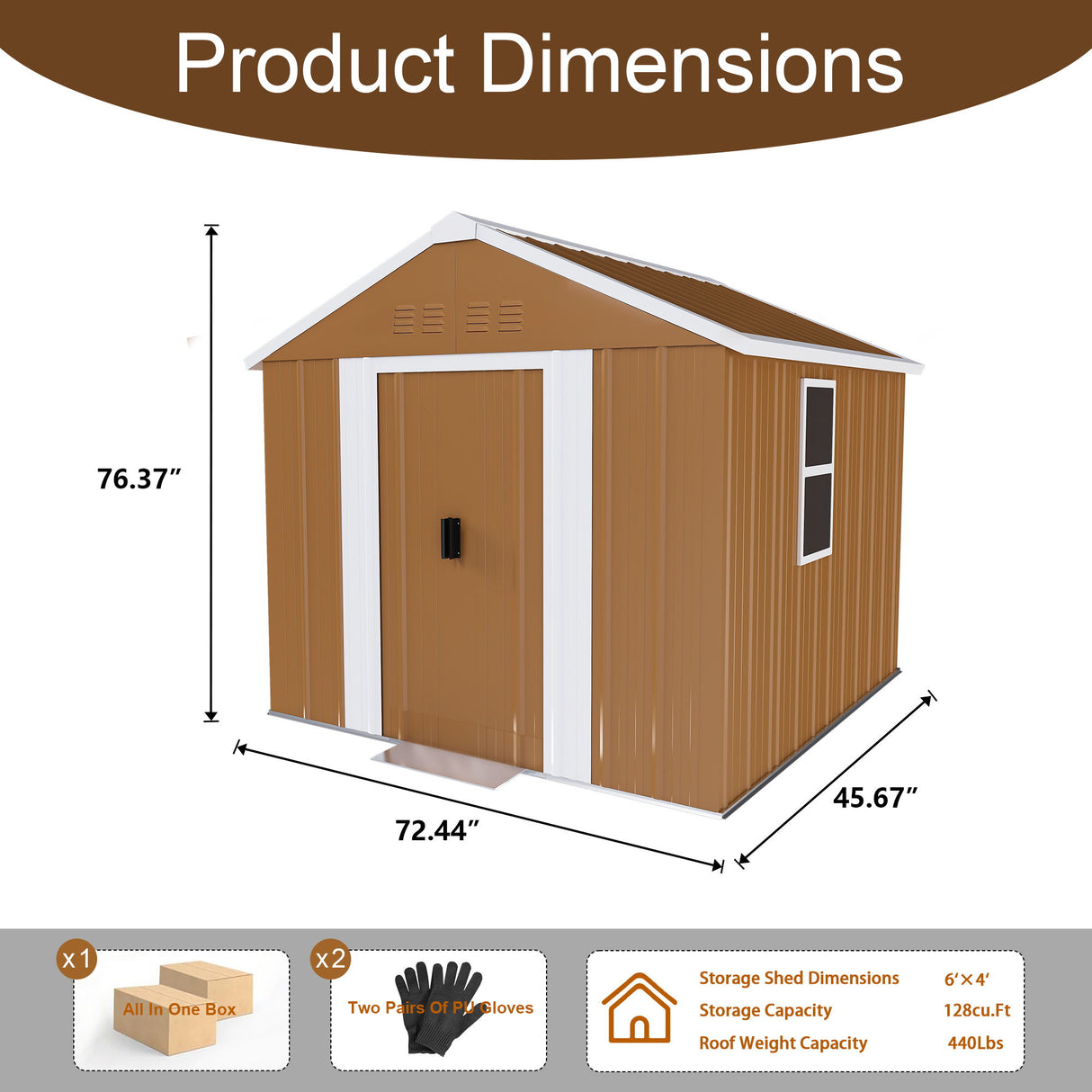 Heavy Duty Storage Shed Weatherproof 77in x 43in in Light Brown