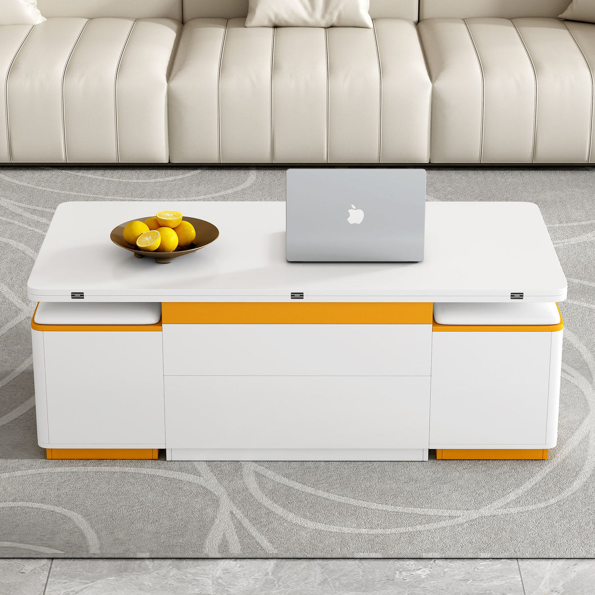 Lift Top Coffee Table With 4 Storage Stools
