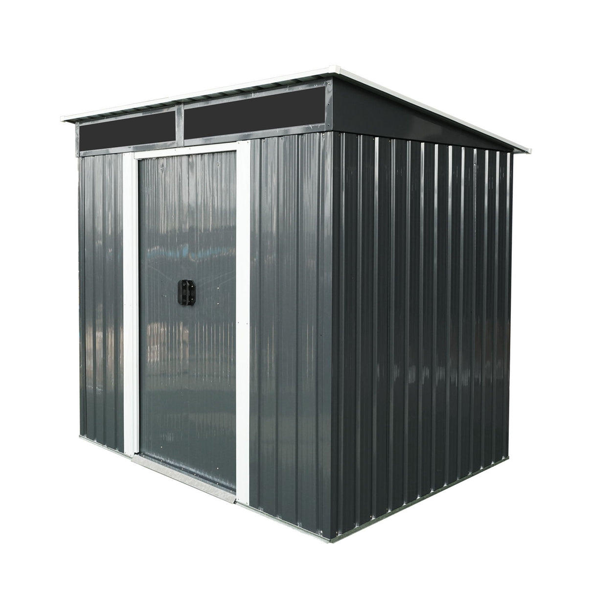 Outdoor Metal Storage Shed Garden Building with Sliding Doors and Foundation