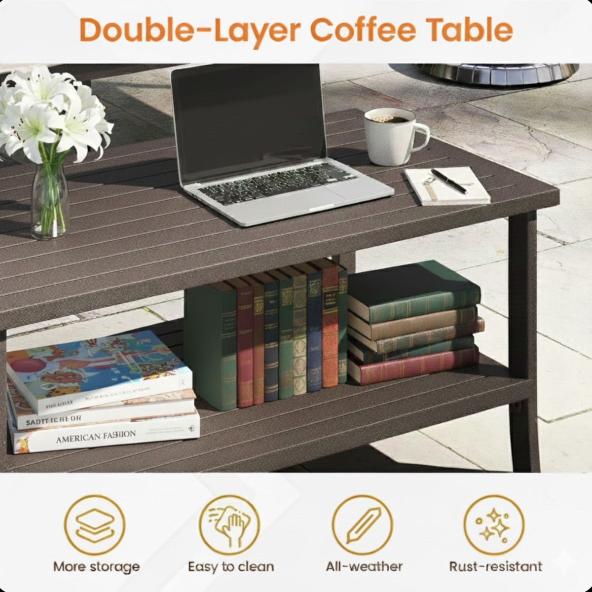 2 Piece Outdoor Patio Set With 3 Seat Sofa And Rectangular Coffee Table - Gray / Khaki