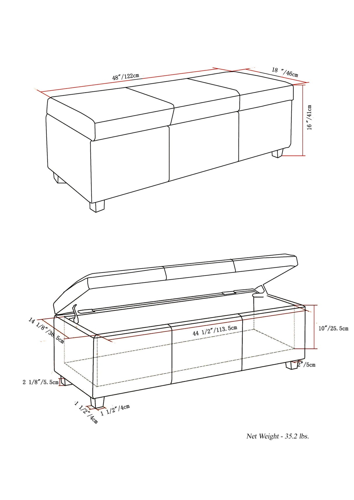 Avalon - Contemporary Storage Ottoman Bench