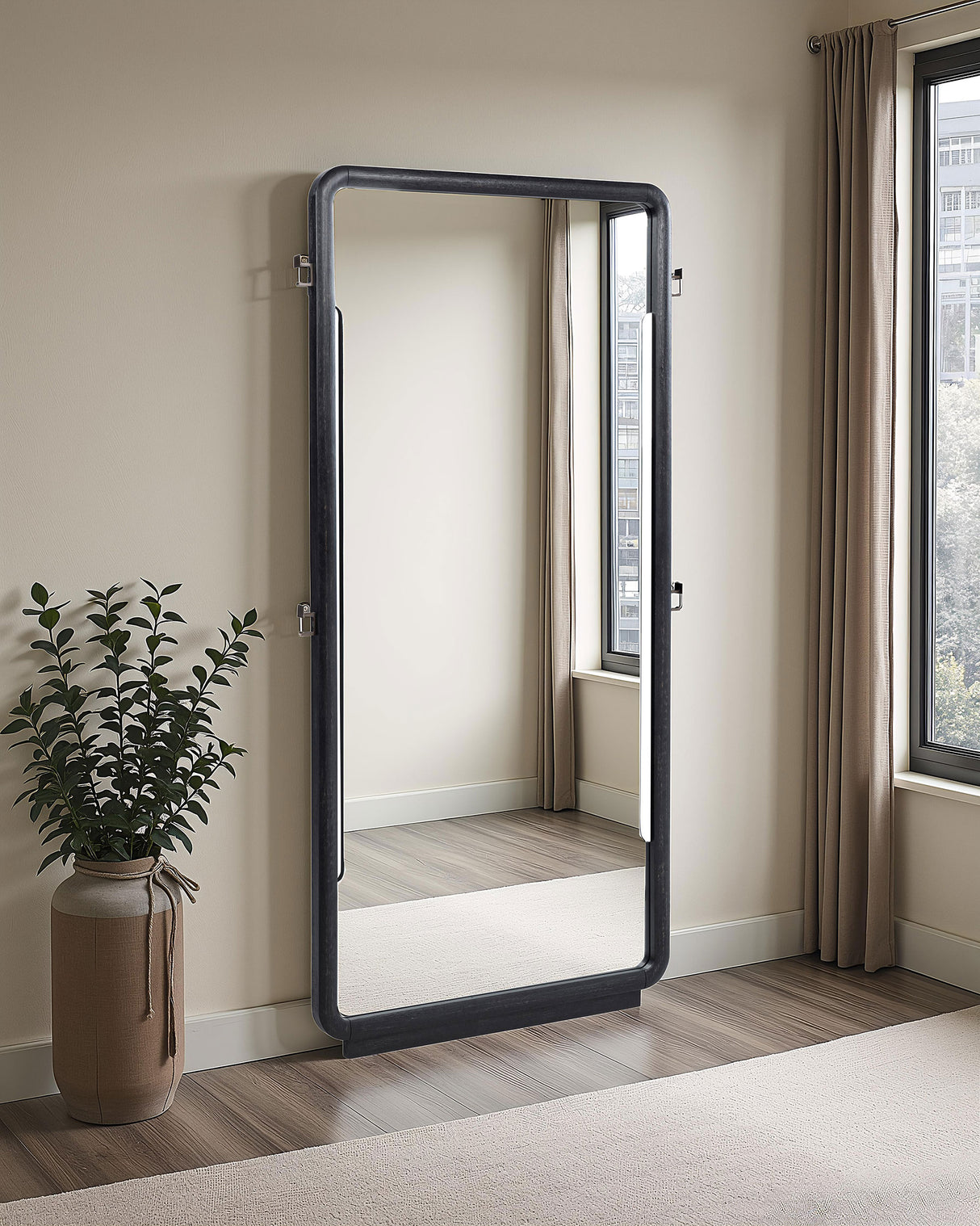 Leandro 76-Inch Full Length Floor Mirror, Burnished Black