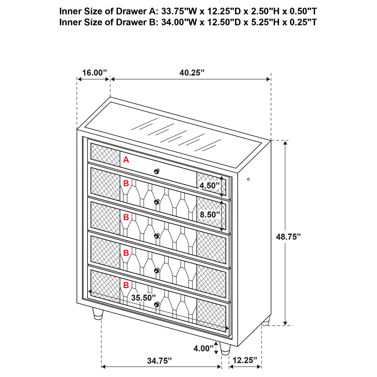 Lorient 5-Drawer LED Chest, Ivory and Camel Velvet