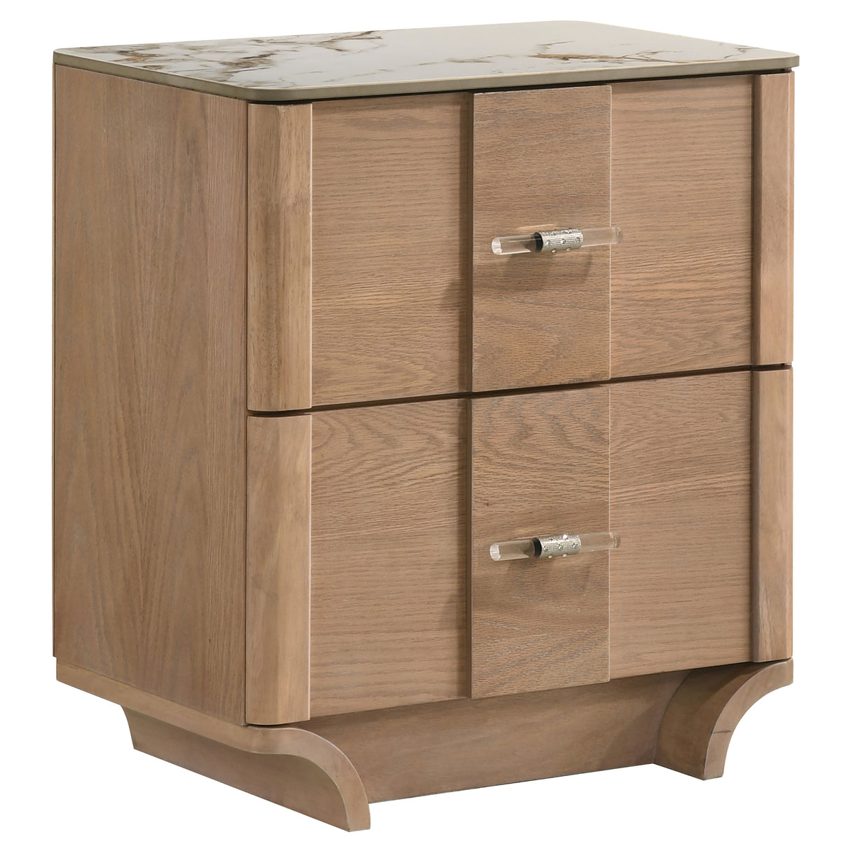Leanne 2-Drawer Sintered Stone Top Nightstand Light Oak