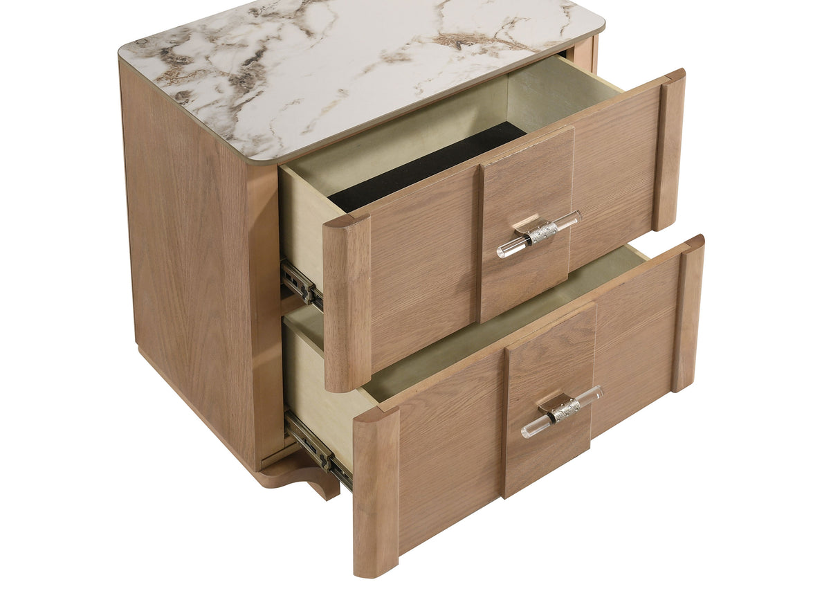 Leanne 2-Drawer Sintered Stone Top Nightstand Light Oak