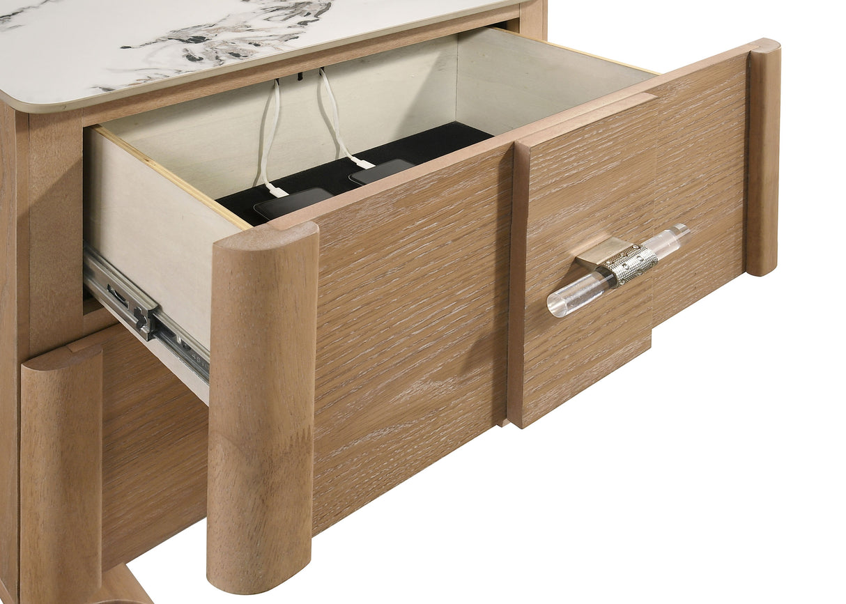 Leanne 2-Drawer Sintered Stone Top Nightstand Light Oak