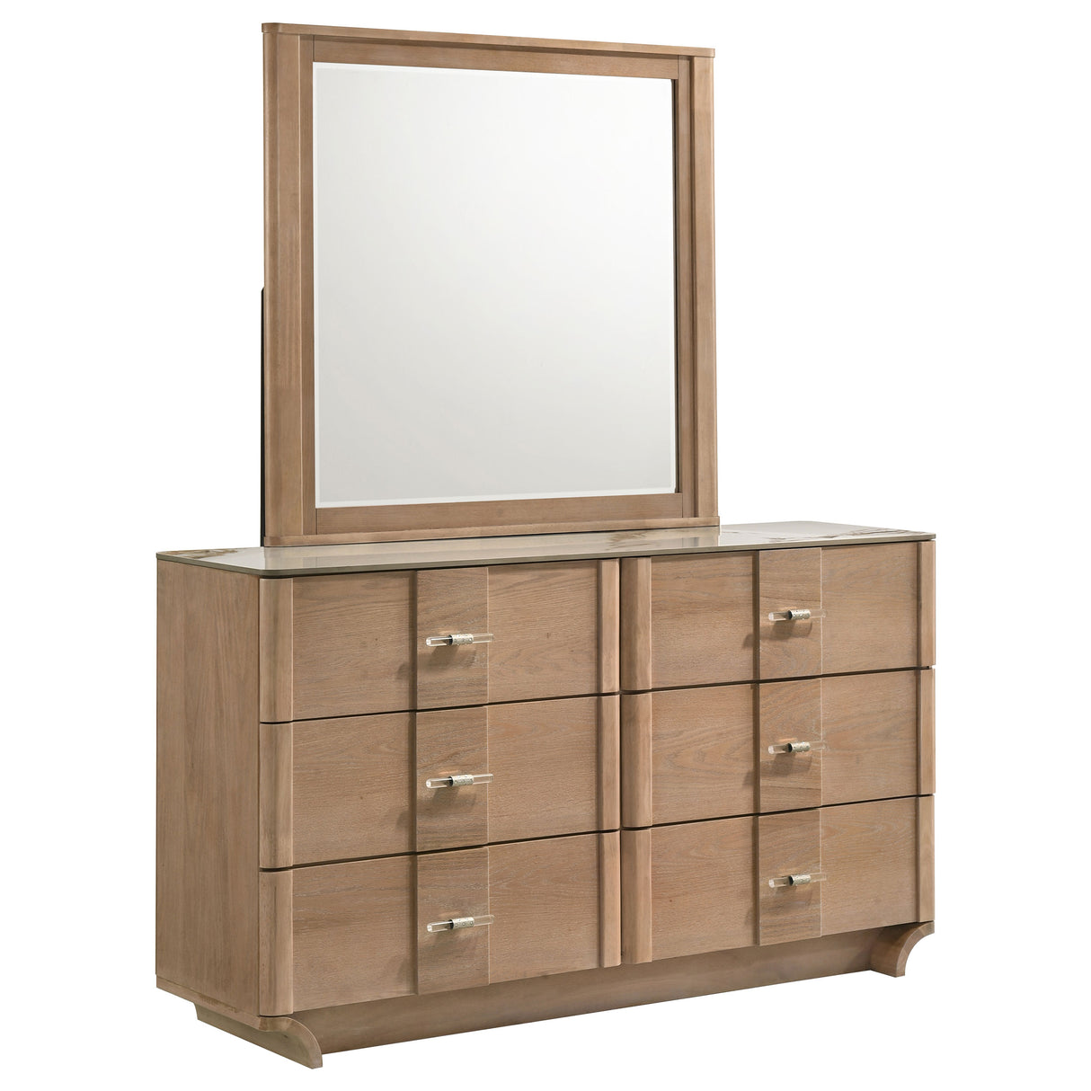 Leanne 6-Drawer Sintered Stone Top Dresser with Mirror, Light Oak