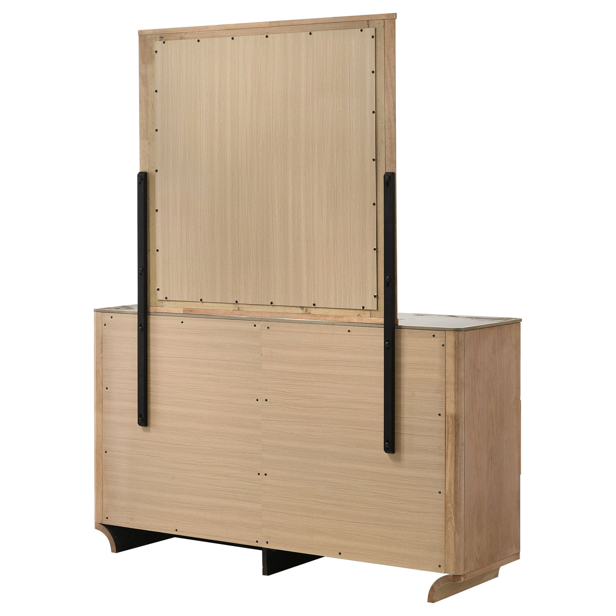 Leanne 6-Drawer Sintered Stone Top Dresser with Mirror, Light Oak