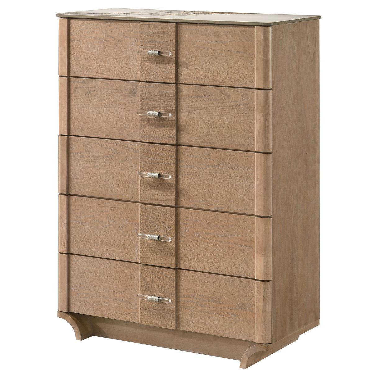 Leanne 5-Drawer Chest with Sintered Stone Top, Light Oak
