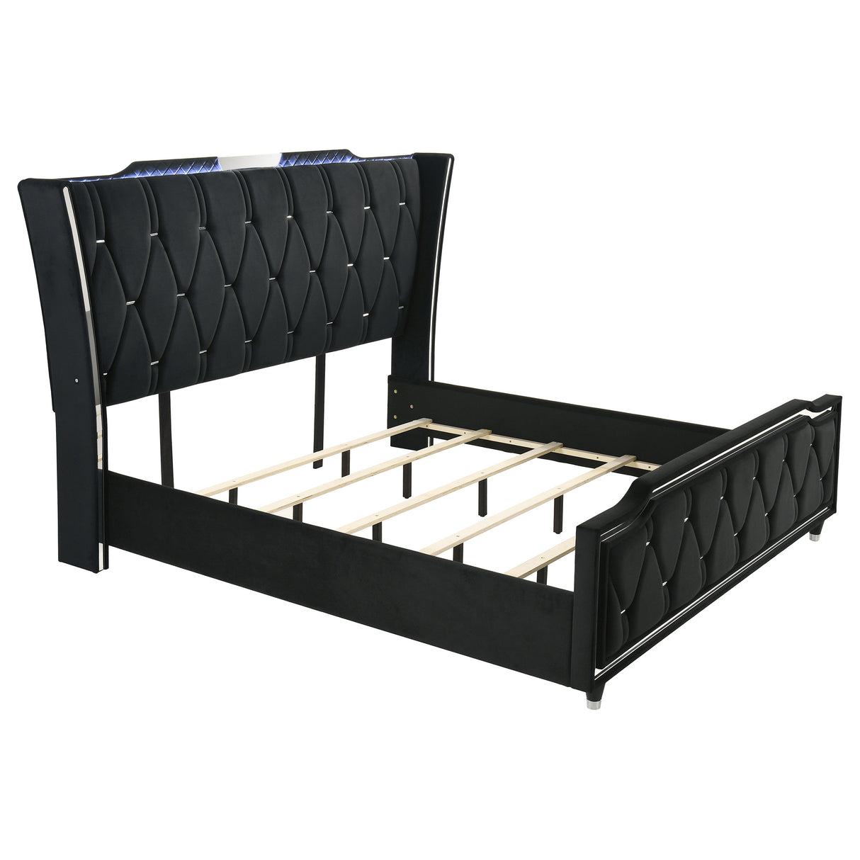 Lorient Eastern King LED Upholstered Bed in Black Velvet