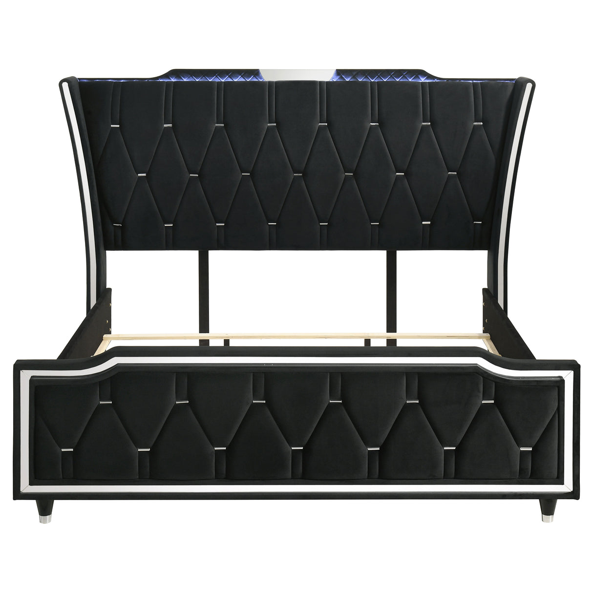 Lorient Eastern King LED Upholstered Bed in Black Velvet
