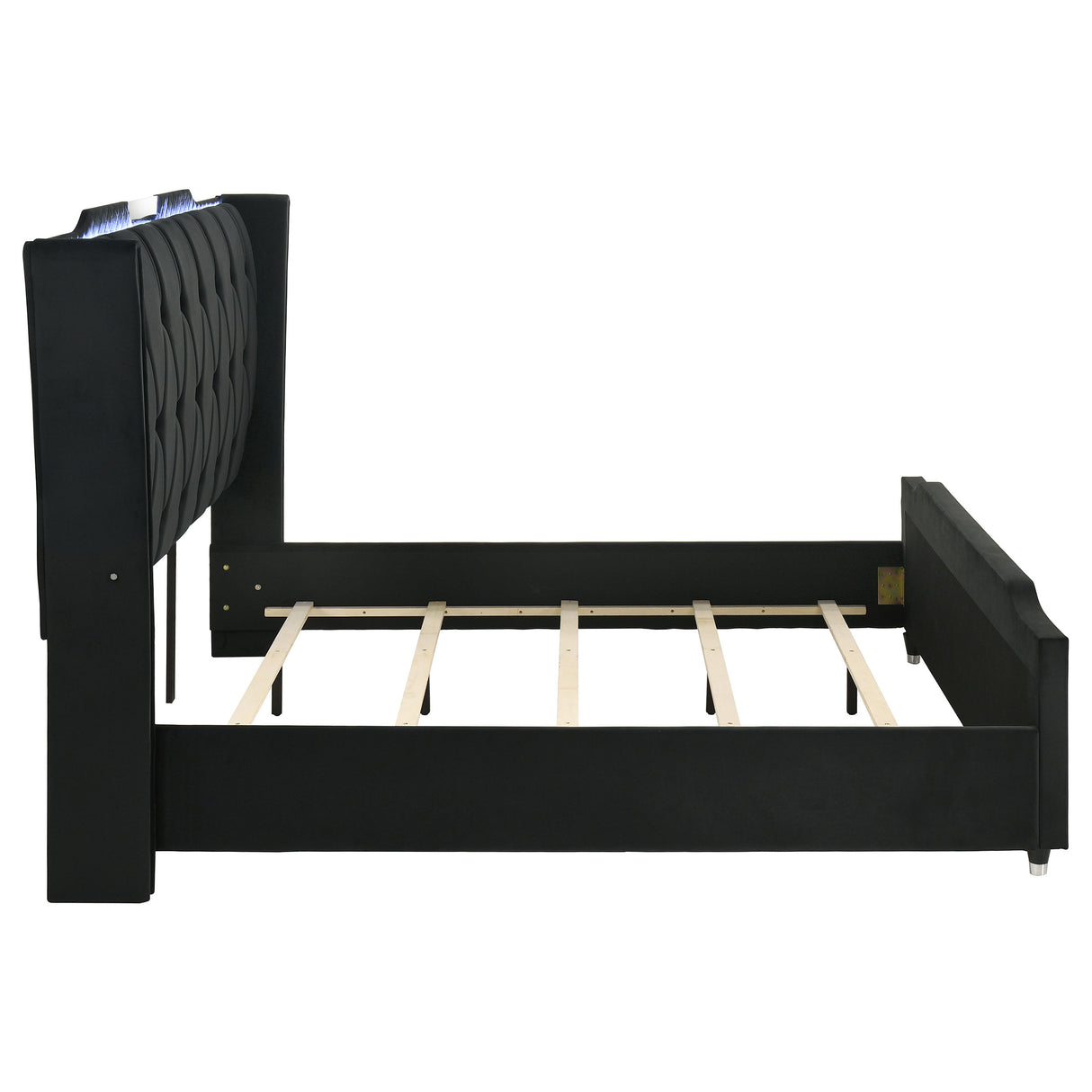 Lorient Eastern King LED Upholstered Bed in Black Velvet