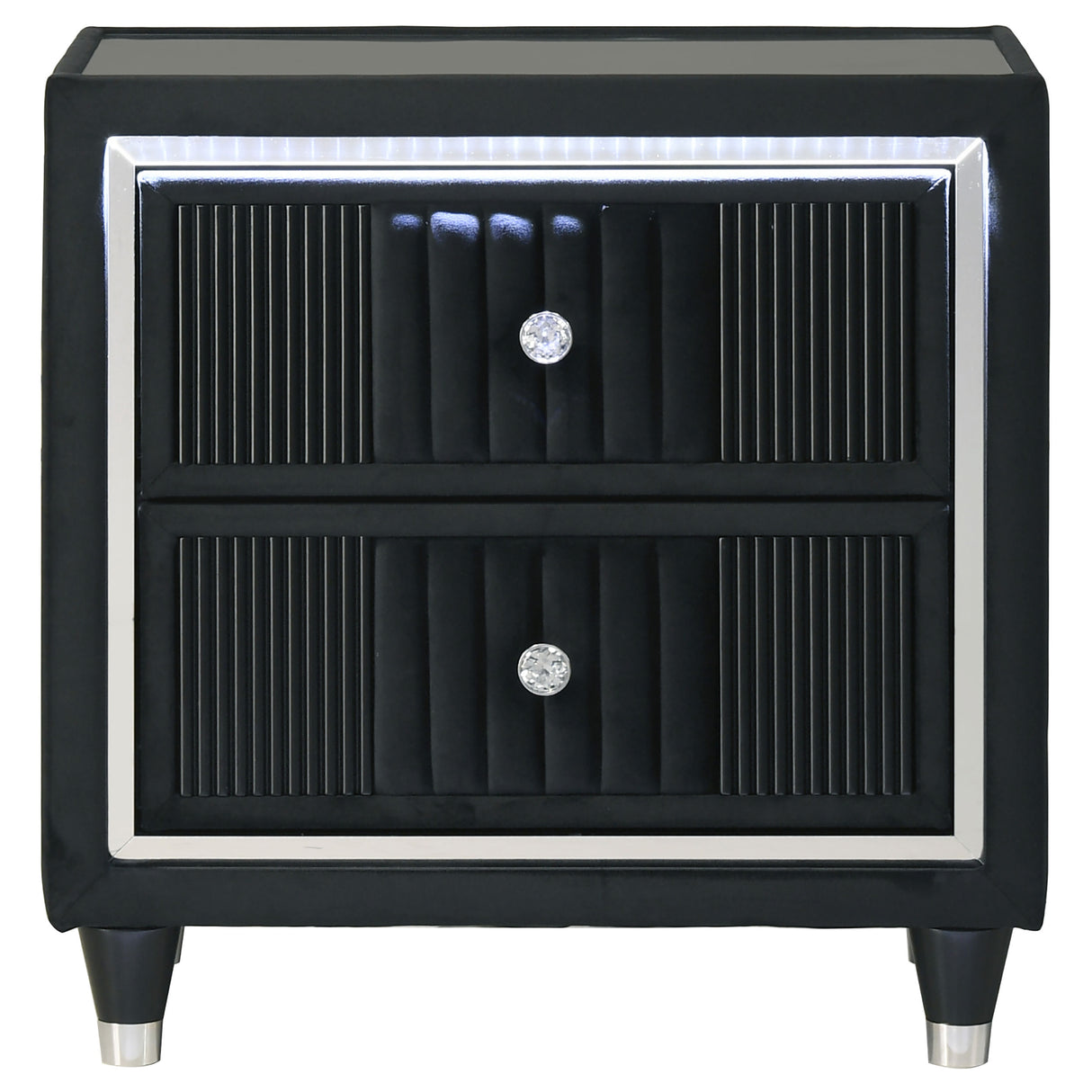 Ravenne 2-Drawer Black Velvet LED Nightstand with USB
