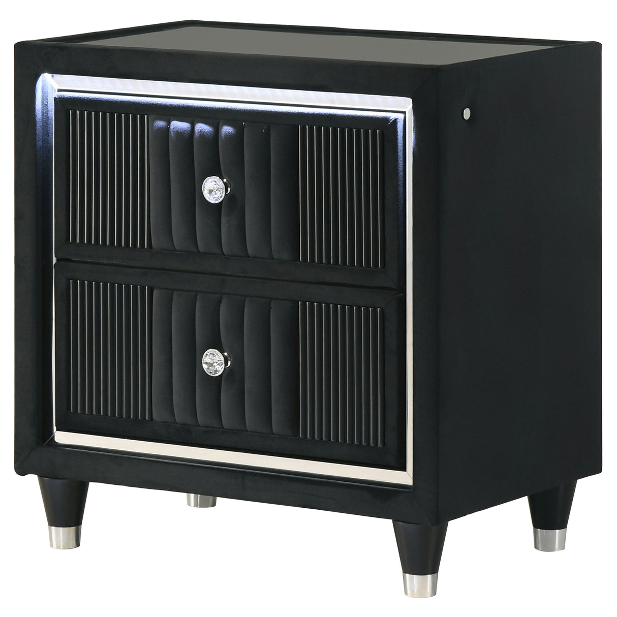 Ravenne 2-Drawer Black Velvet LED Nightstand with USB