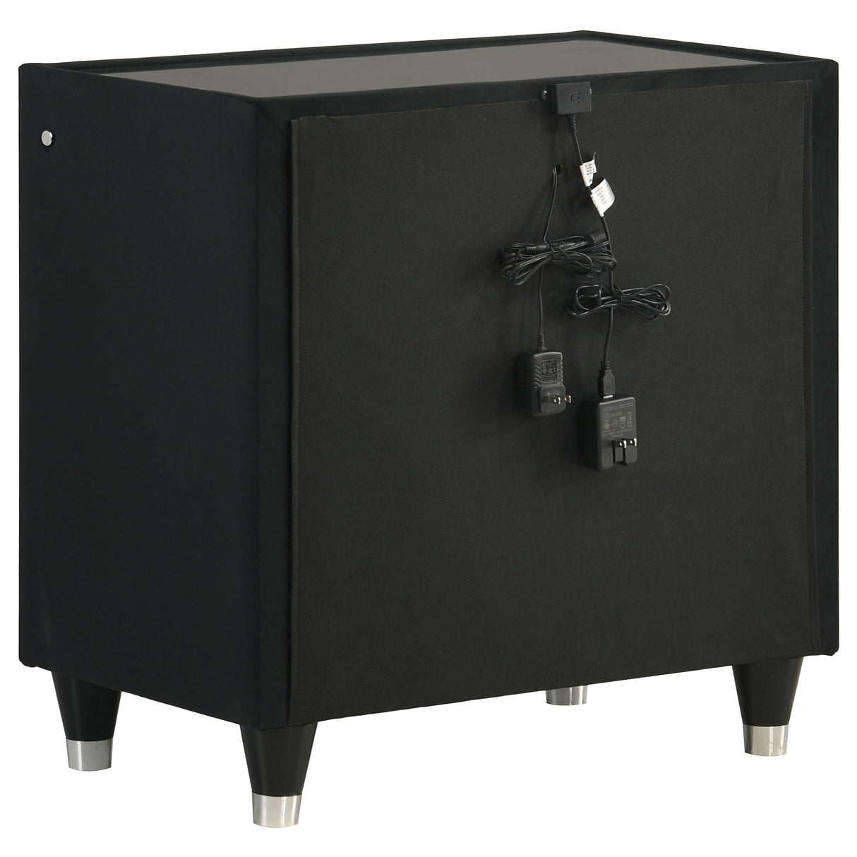 Ravenne 2-Drawer Black Velvet LED Nightstand with USB